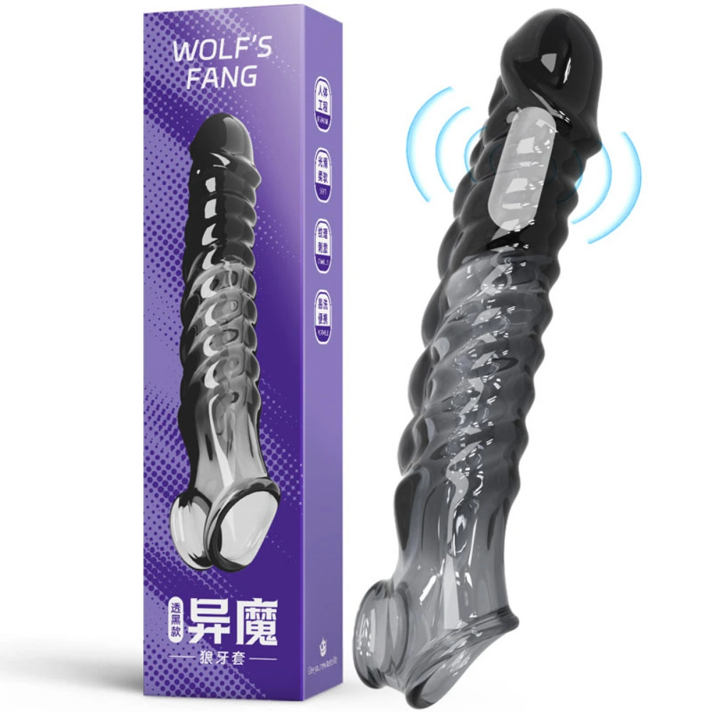 9" x 1.57" Transparent, Thickening, Realistic Cock Extension Sleeve [With Vibration]
