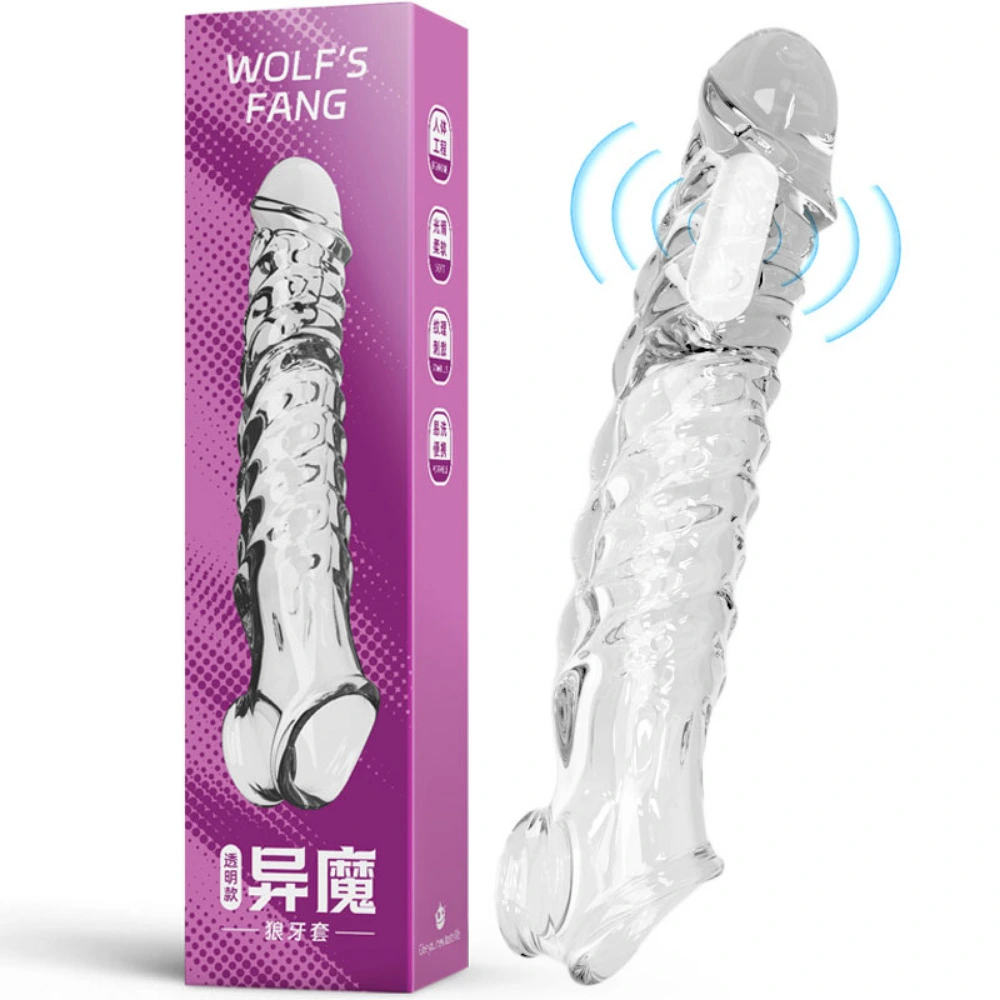 9" x 1.57" Transparent, Thickening, Realistic Cock Extension Sleeve [With Vibration]
