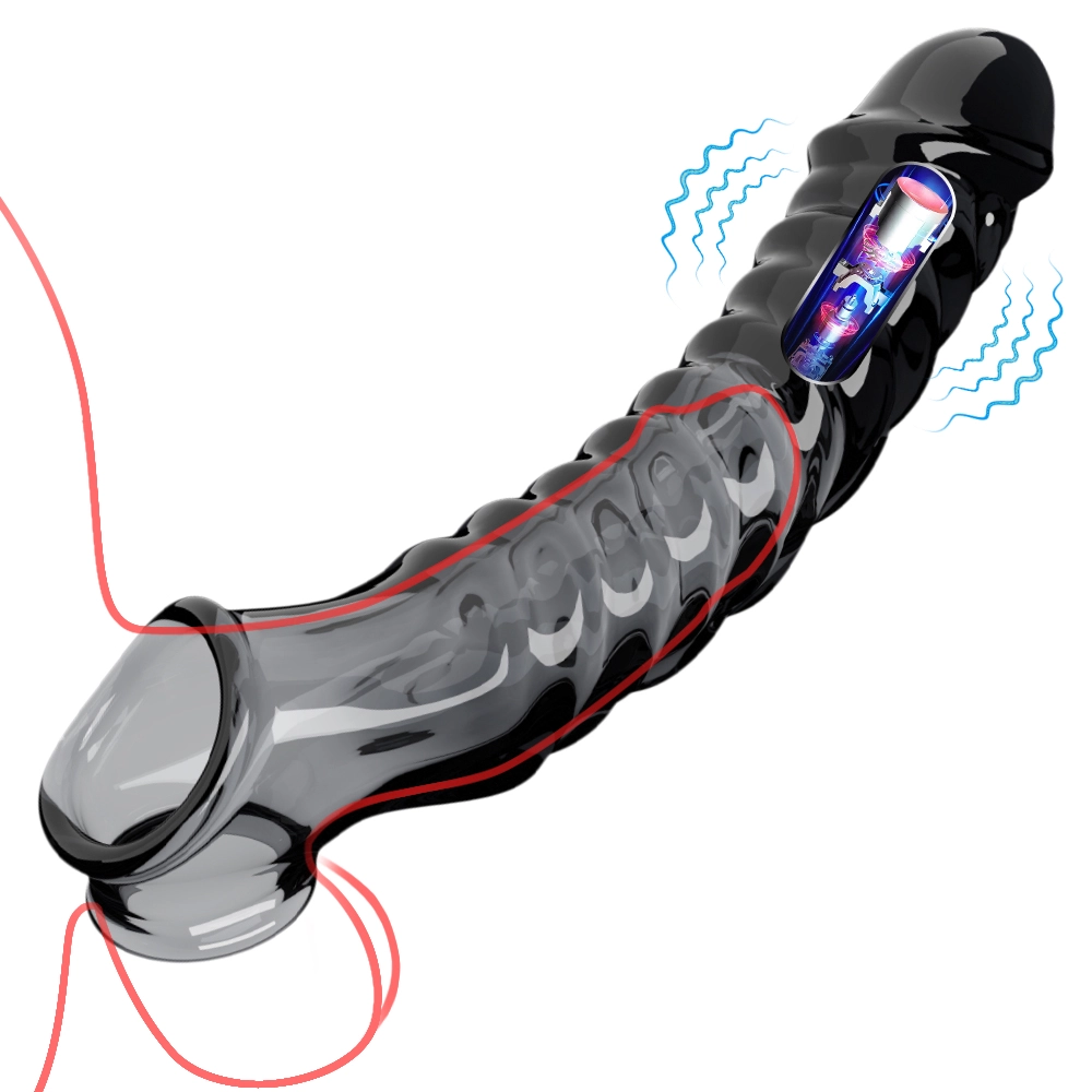 9" x 1.57" Transparent, Thickening, Realistic Cock Extension Sleeve [With Vibration]
