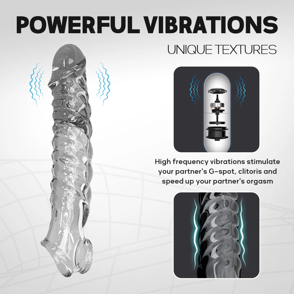 9" x 1.57" Transparent, Thickening, Realistic Cock Extension Sleeve [With Vibration]