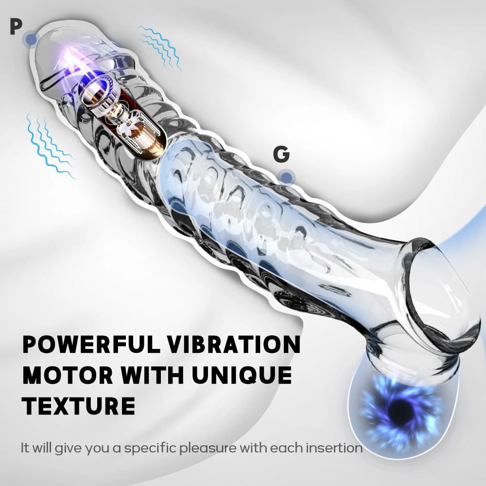 9" x 1.57" Transparent, Thickening, Realistic Cock Extension Sleeve [With Vibration]