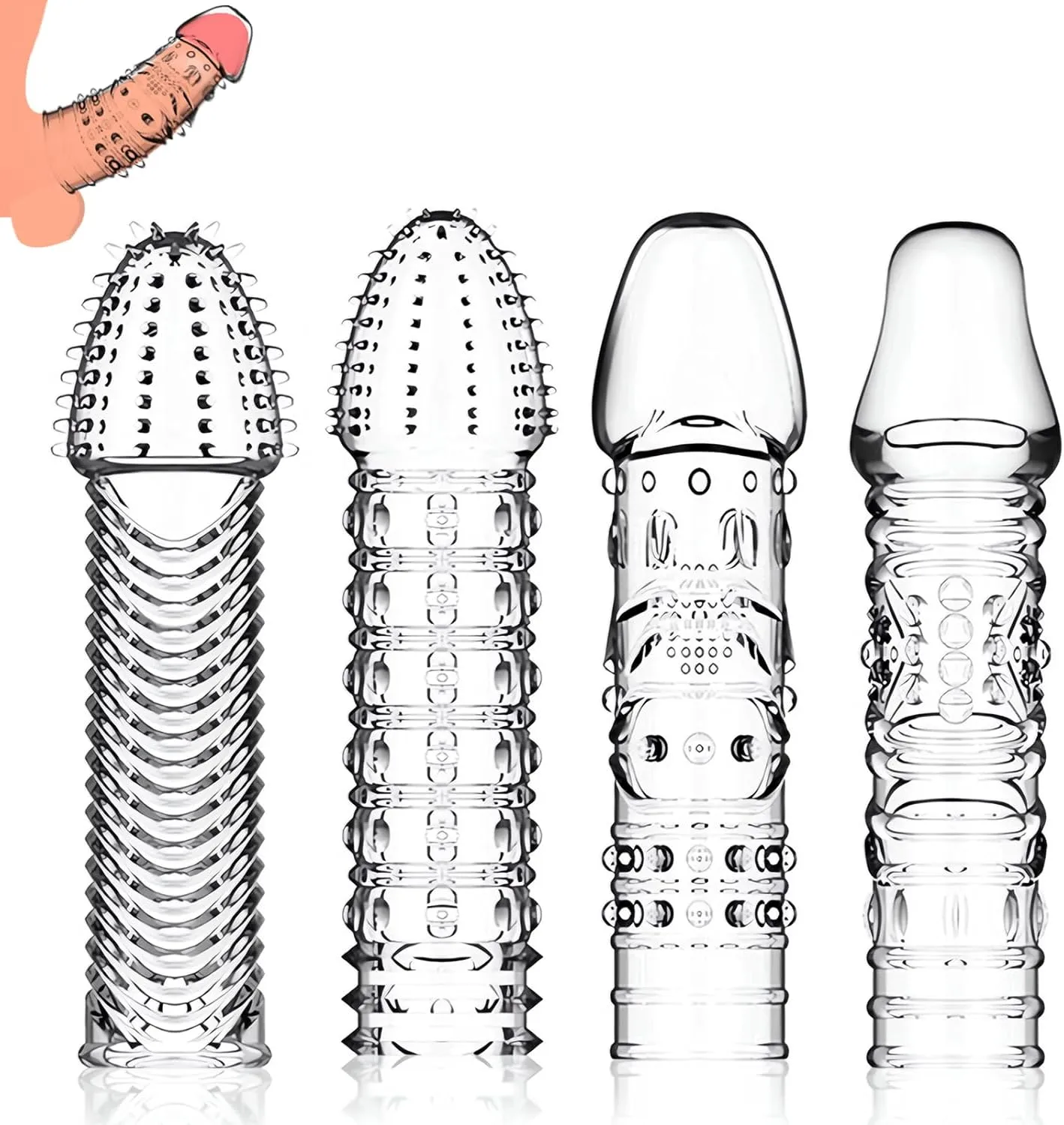 5.7" x 1.65" – 4-Piece Set of Crystal-Clear Penis Sleeves