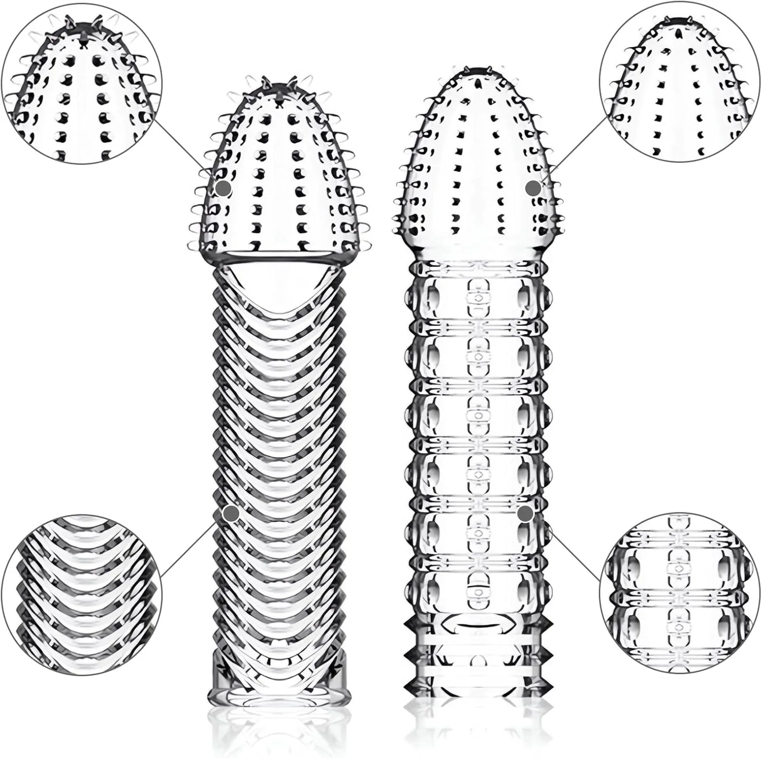5.7" x 1.65" – 4-Piece Set of Crystal-Clear Penis Sleeves