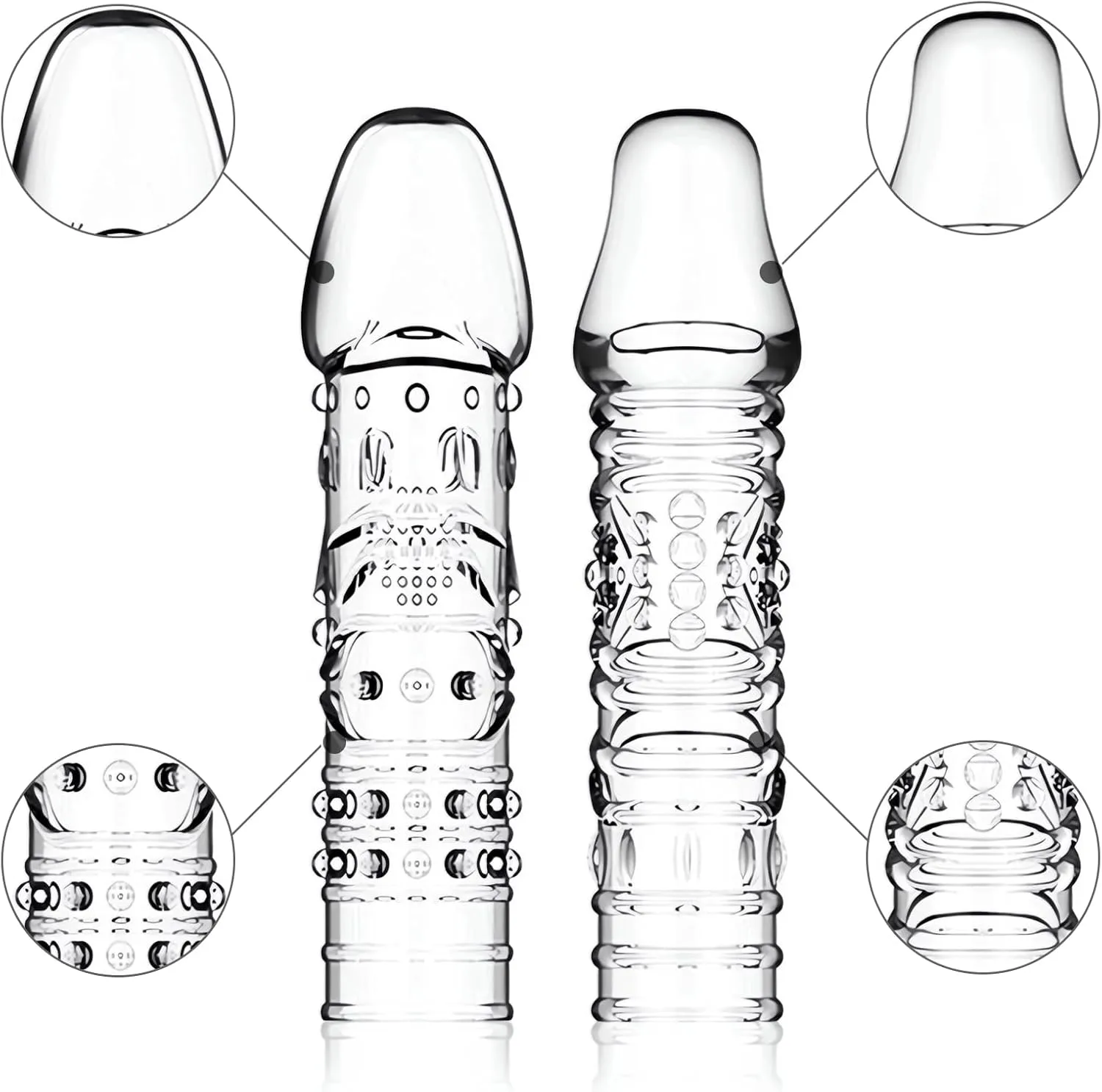 5.7" x 1.65" – 4-Piece Set of Crystal-Clear Penis Sleeves