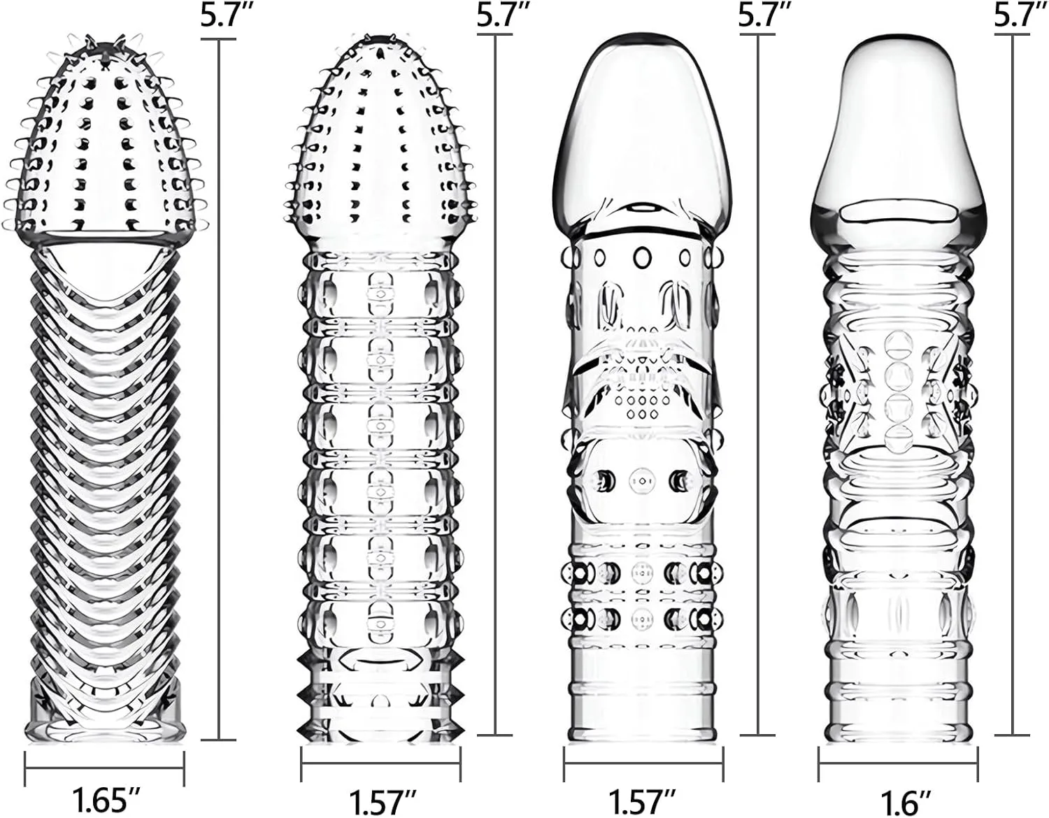 5.7" x 1.65" – 4-Piece Set of Crystal-Clear Penis Sleeves