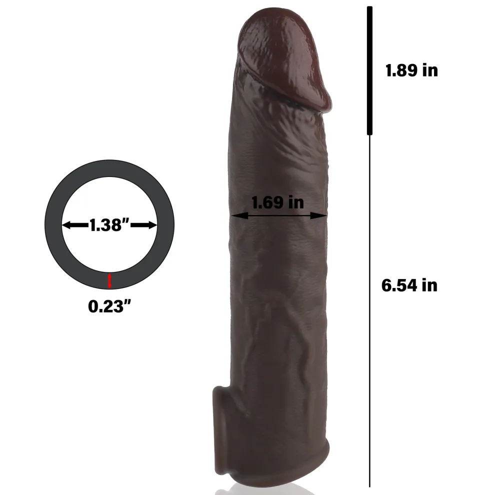 Kmi 8.4 x 1.7-inch Brown-Black Realistic Penis Extension Sleeve