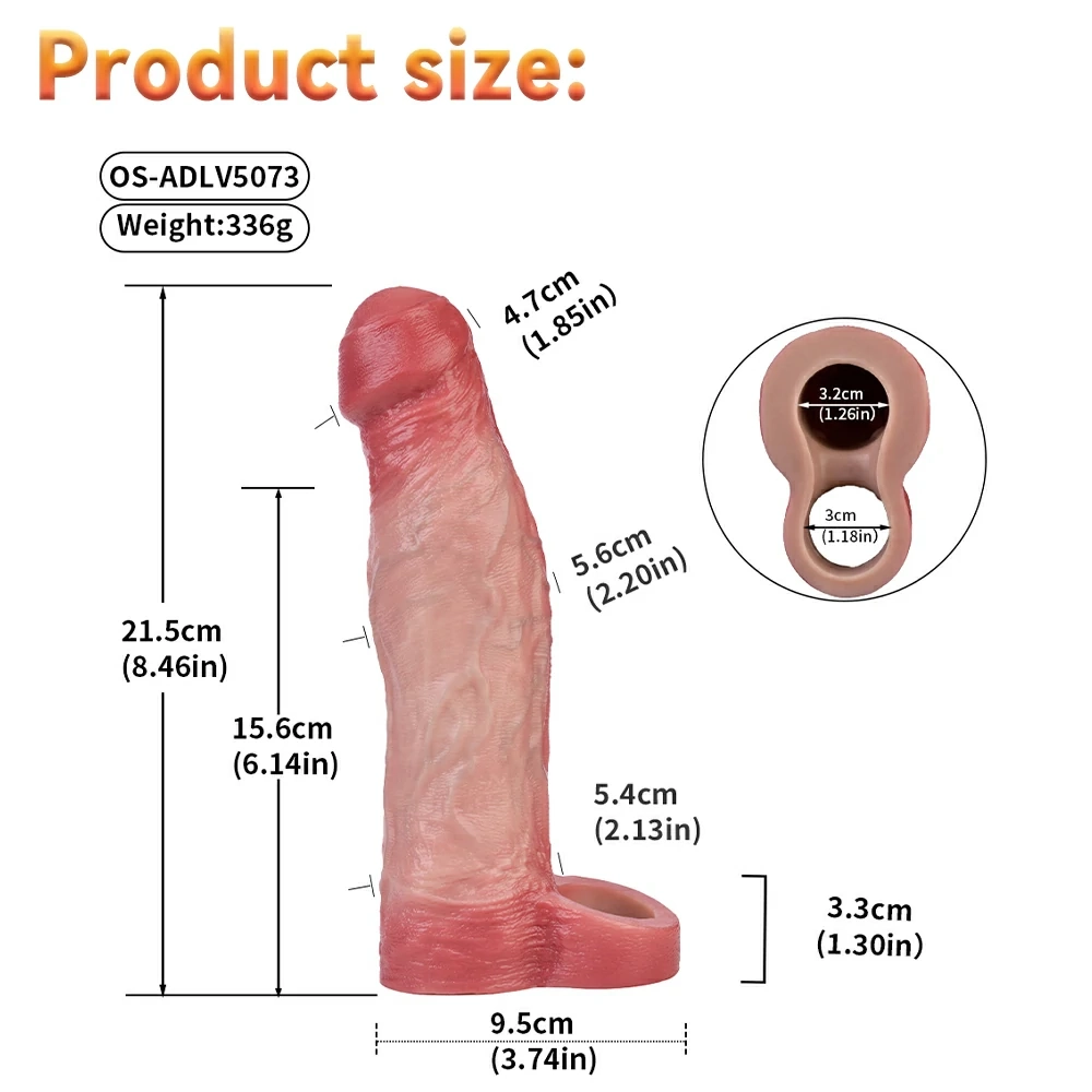 8.46 × 2.20-Inch Large, Realistic Vibrating Penis Extender with Glans-Enclosing Sleeve