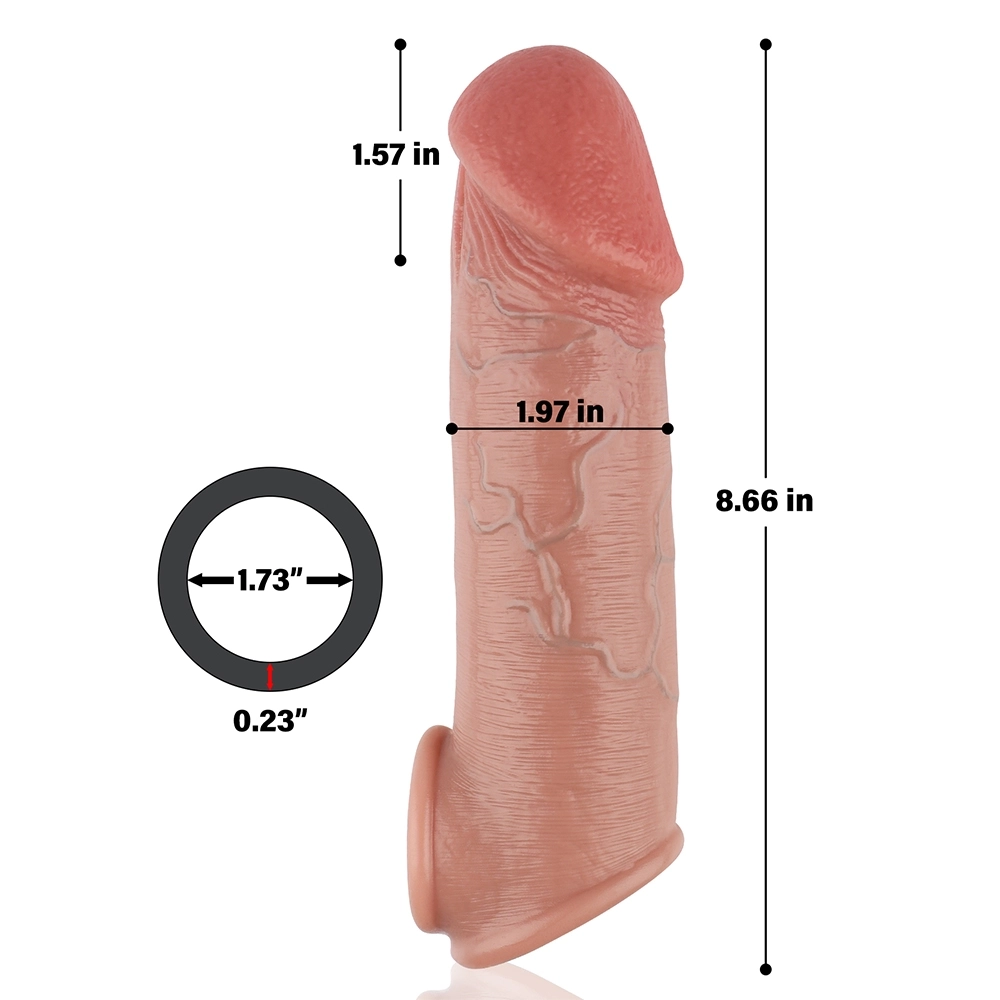 Zlin 8.66" x 1.97" Realistic Silicone Penis Extension Sleeve with Enlarged Glans