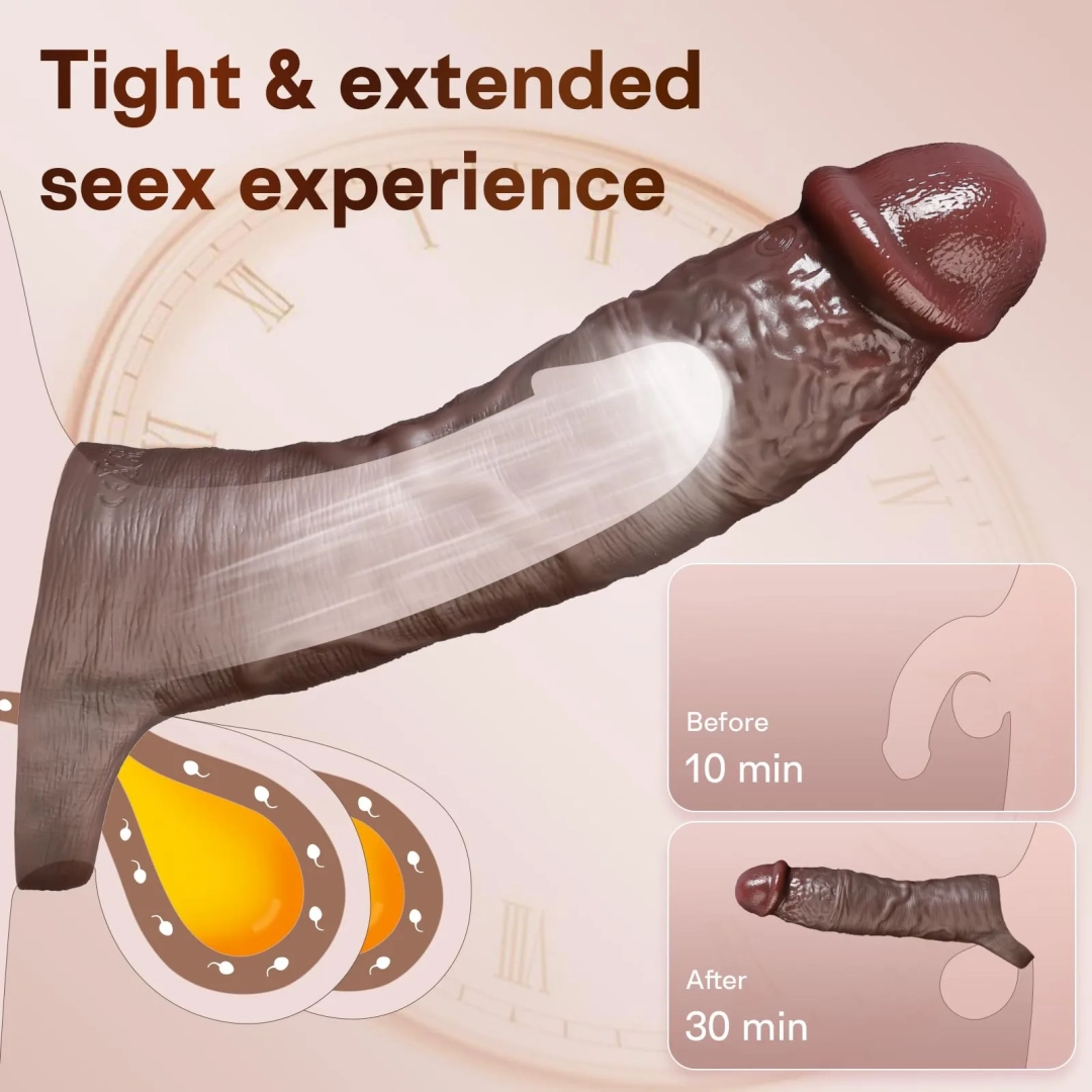 7.7 x 1.96-inch Brown-Black Realistic Vibrating Penis Sleeve with Remote Control