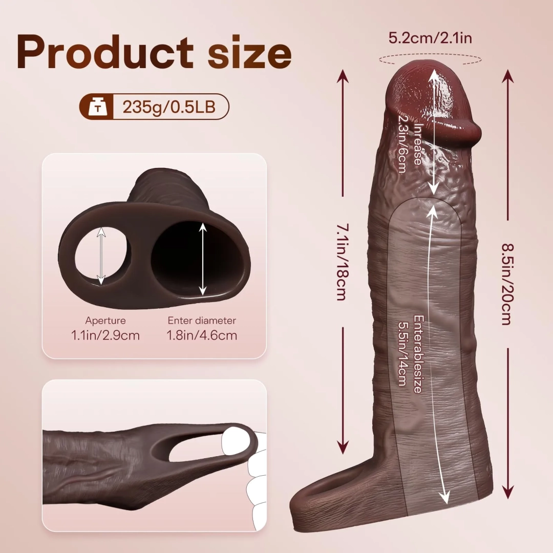 7.7 x 1.96-inch Brown-Black Realistic Vibrating Penis Sleeve with Remote Control