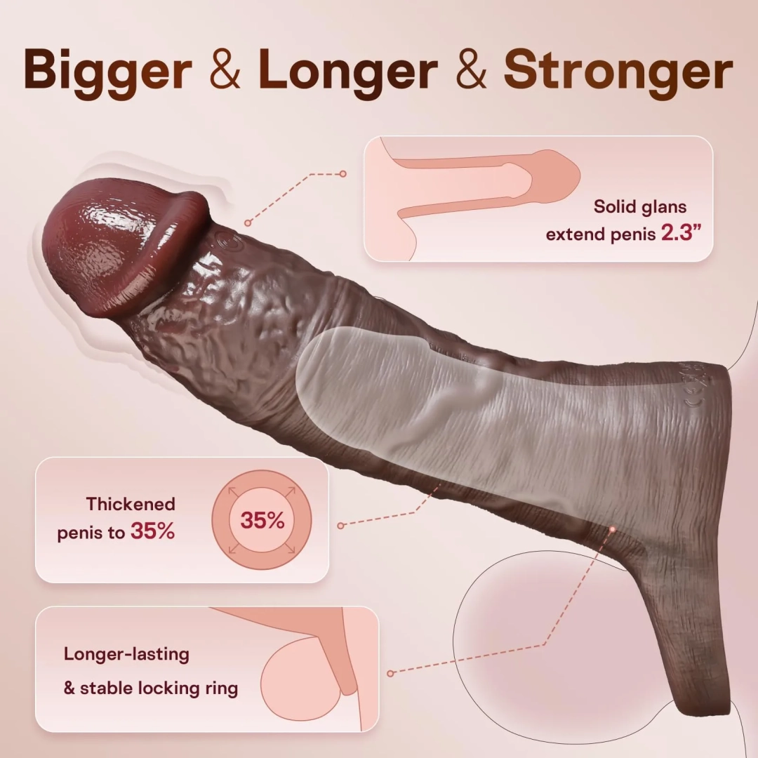 7.7 x 1.96-inch Brown-Black Realistic Vibrating Penis Sleeve with Remote Control
