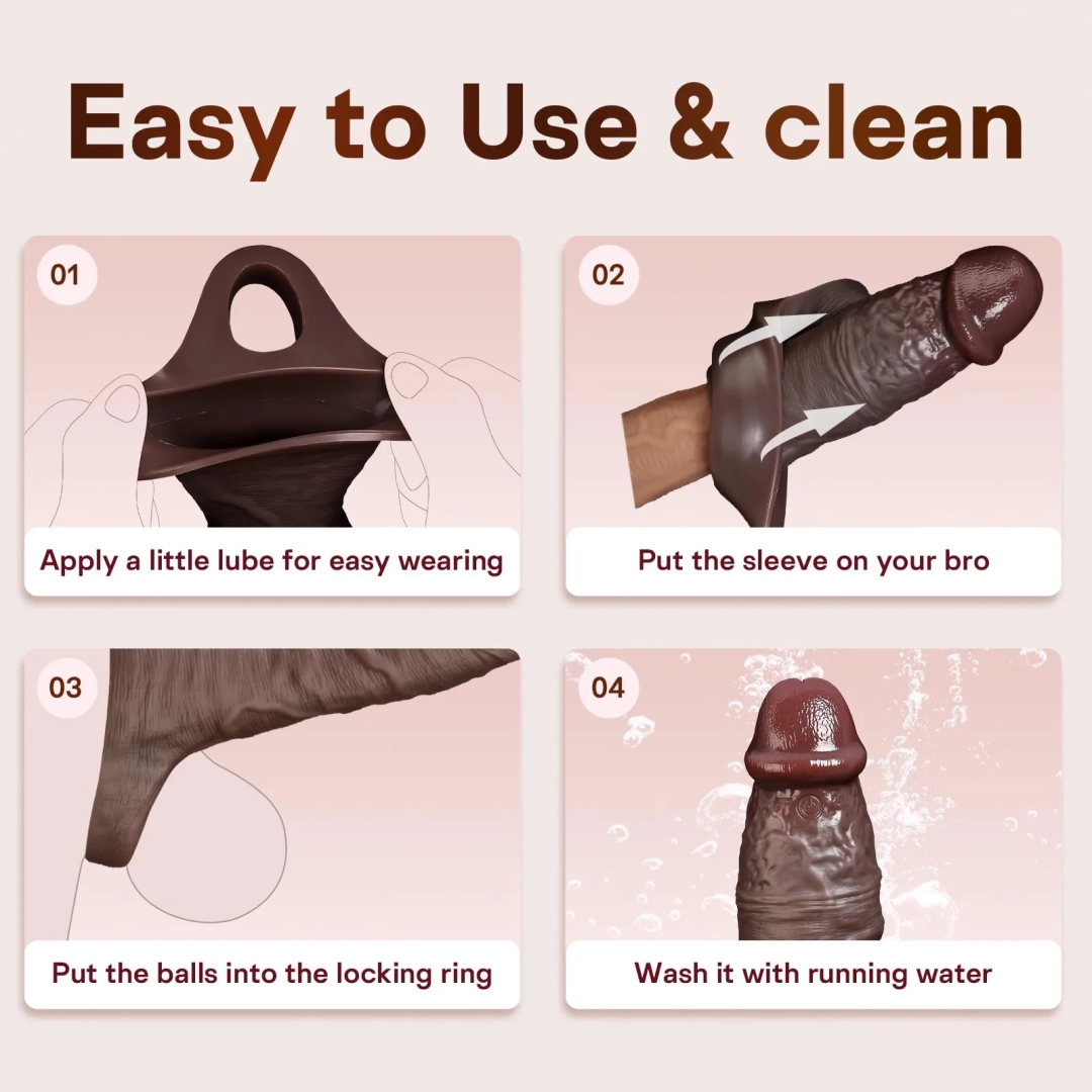 7.7 x 1.96-inch Brown-Black Realistic Vibrating Penis Sleeve with Remote Control