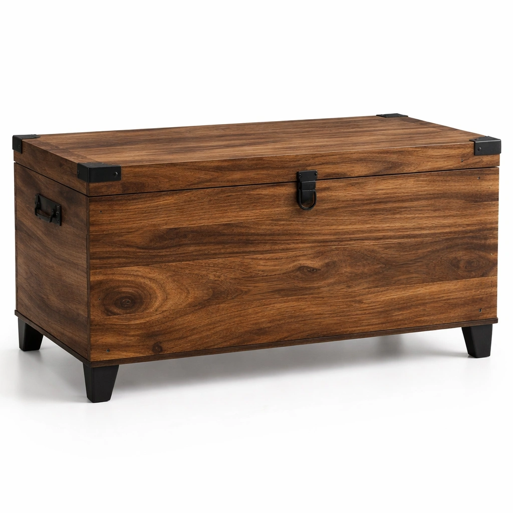 Aufbewahrungstruhe Holz Braun mit Deckel