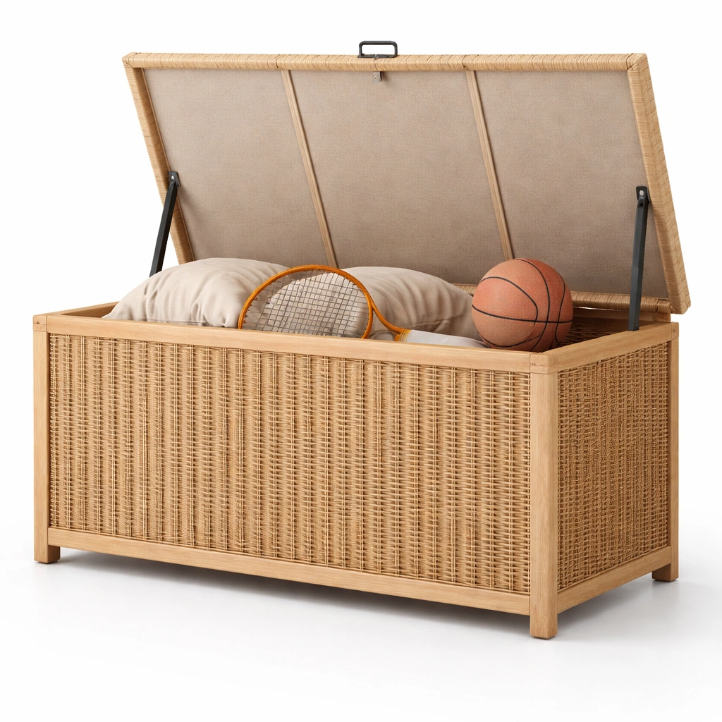 Aufbewahrungsbox Rattanoptik Natur mit Deckel