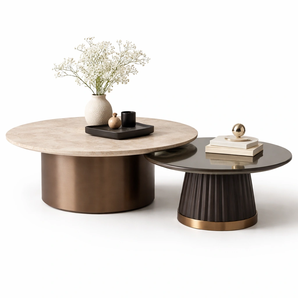 Couchtisch Set rund Beige und Braun modern