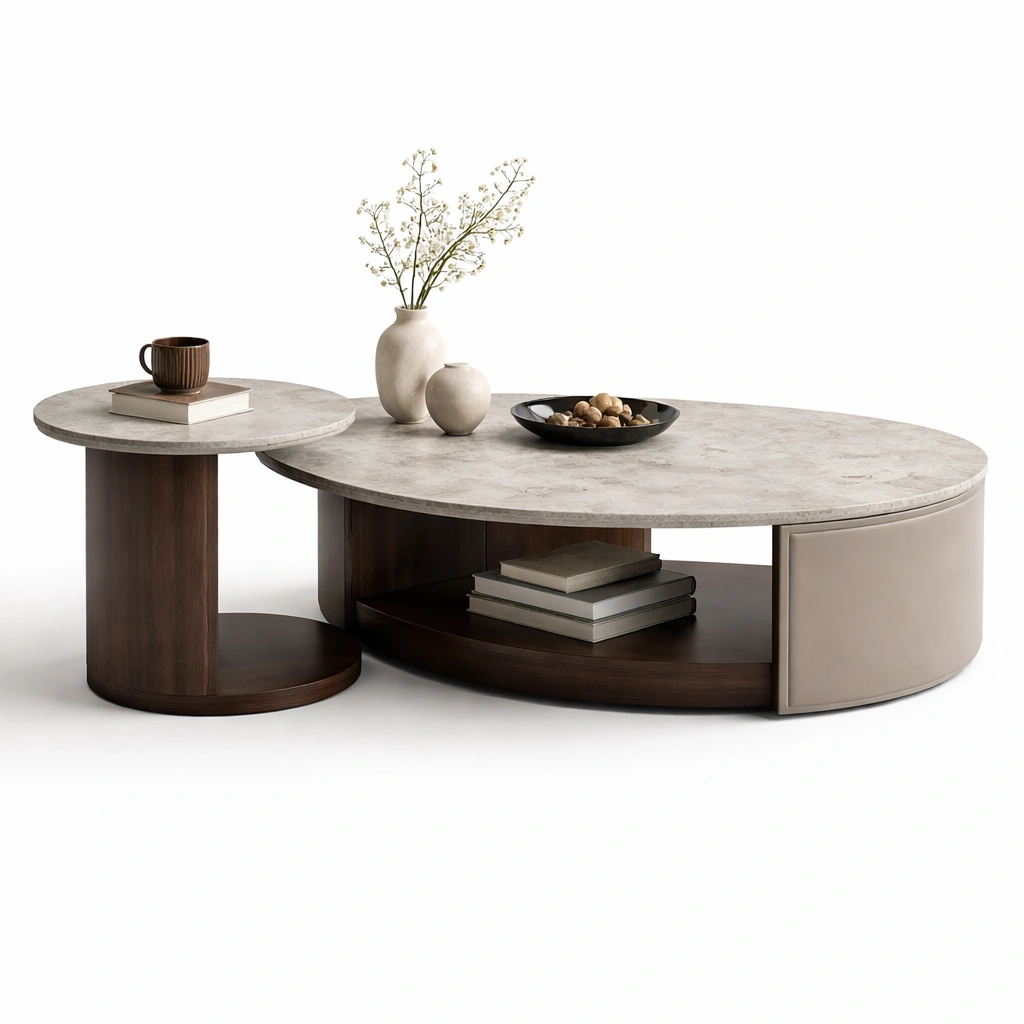 Couchtisch Set Steinoptik Grau mit Ablage