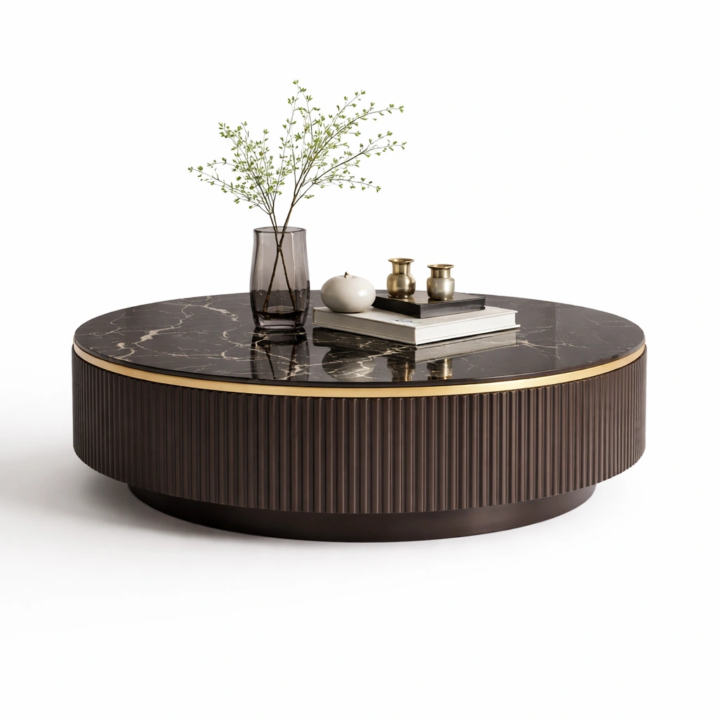 Couchtisch rund Schwarz Marmoroptik modern