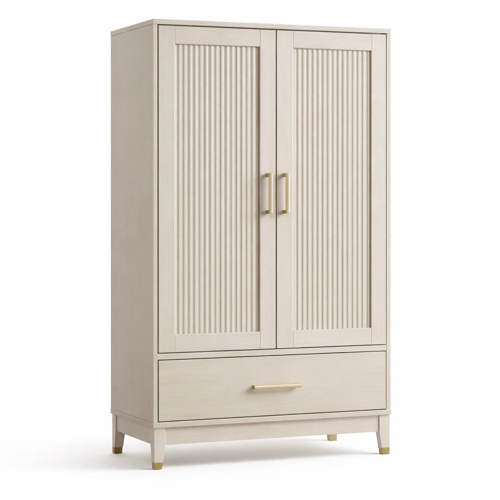 Kleiderschrank modern Beige mit Tueren und Schublade