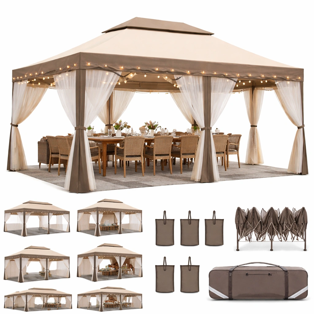 Faltpavillon Braun Gross Outdoor mit Vorhaengen