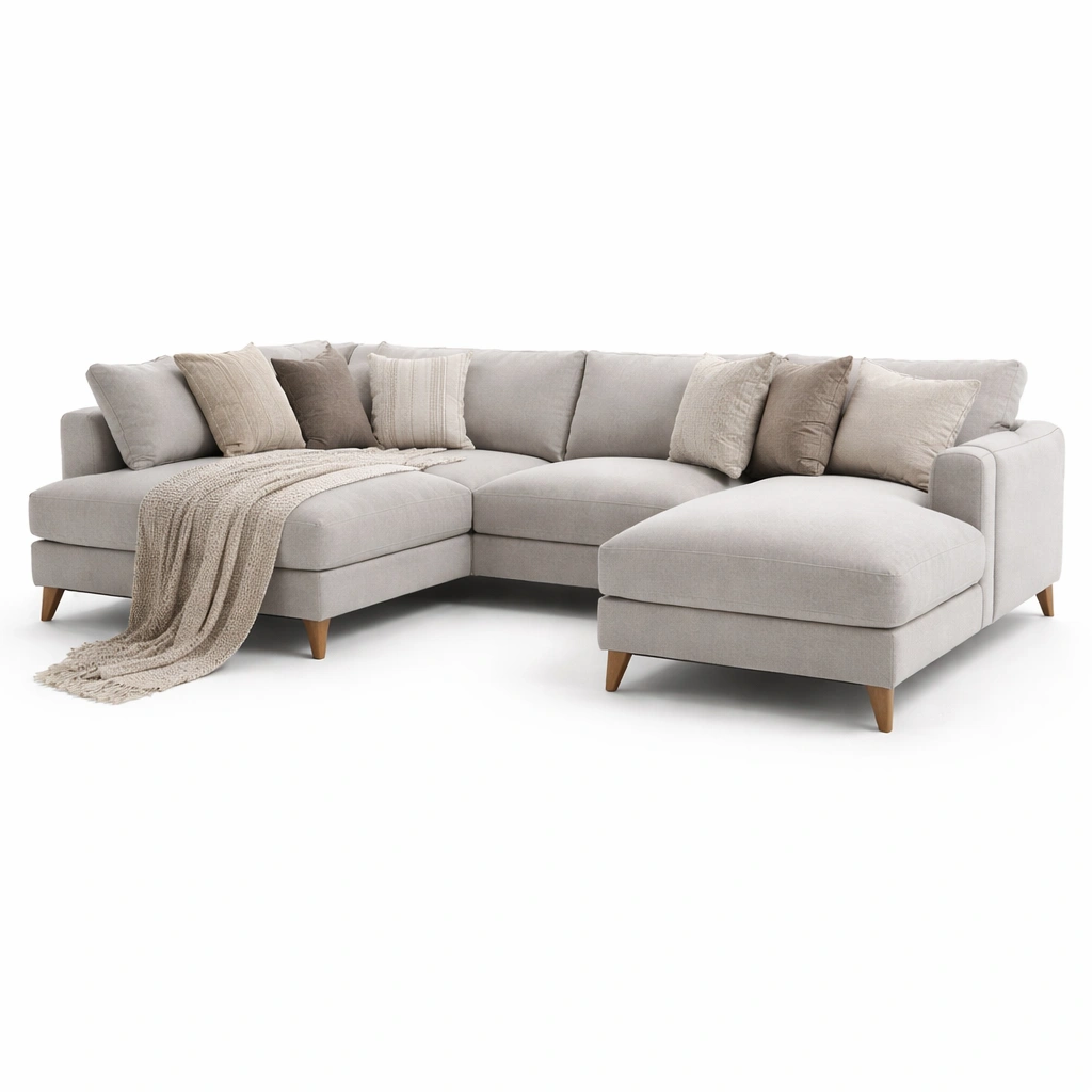 Ecksofa Beige Stoff mit Ottomane Modern Wohnzimmer