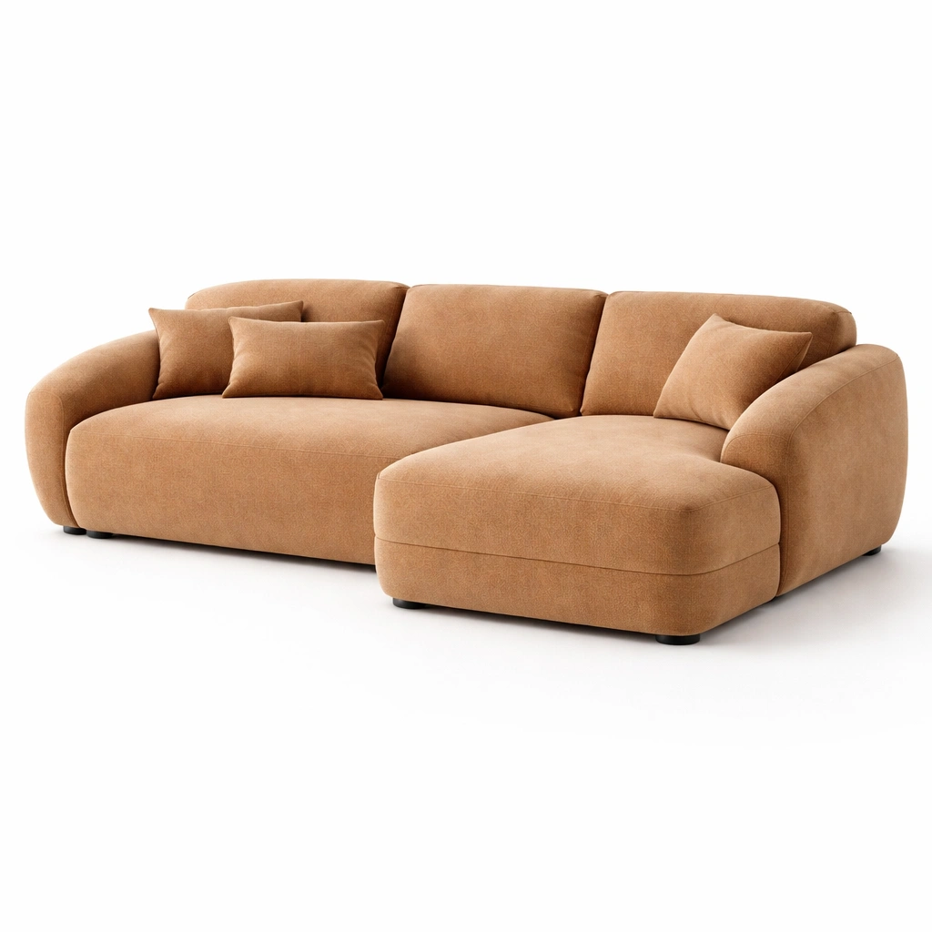 Ecksofa Orange Stoff Modern Gross mit Kissen