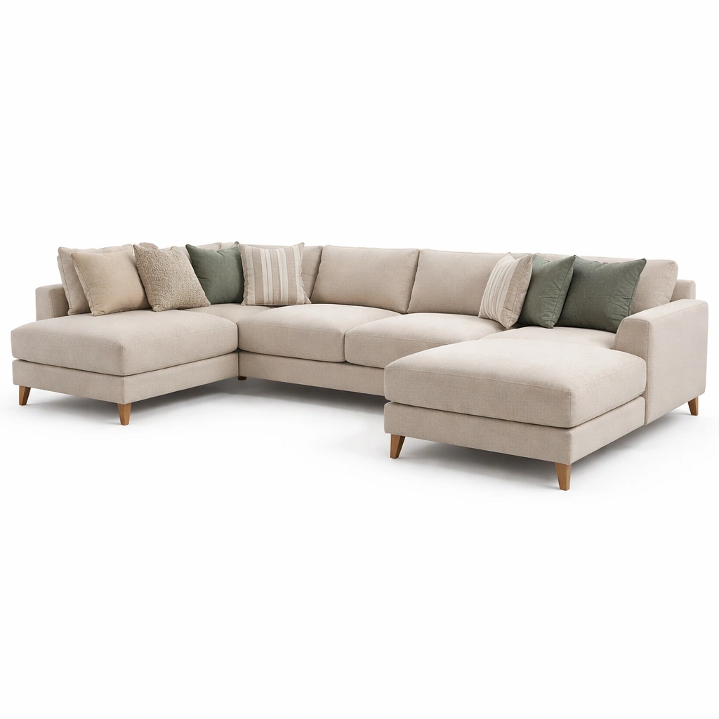 Ecksofa Beige Stoff Gross Modern mit Ottomane Komfort
