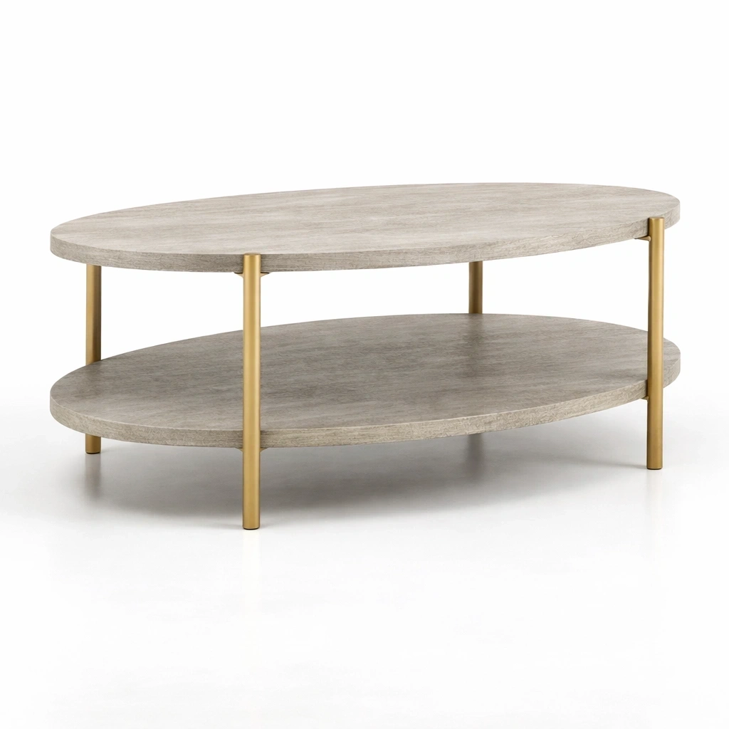 Couchtisch oval Grau mit Ablage