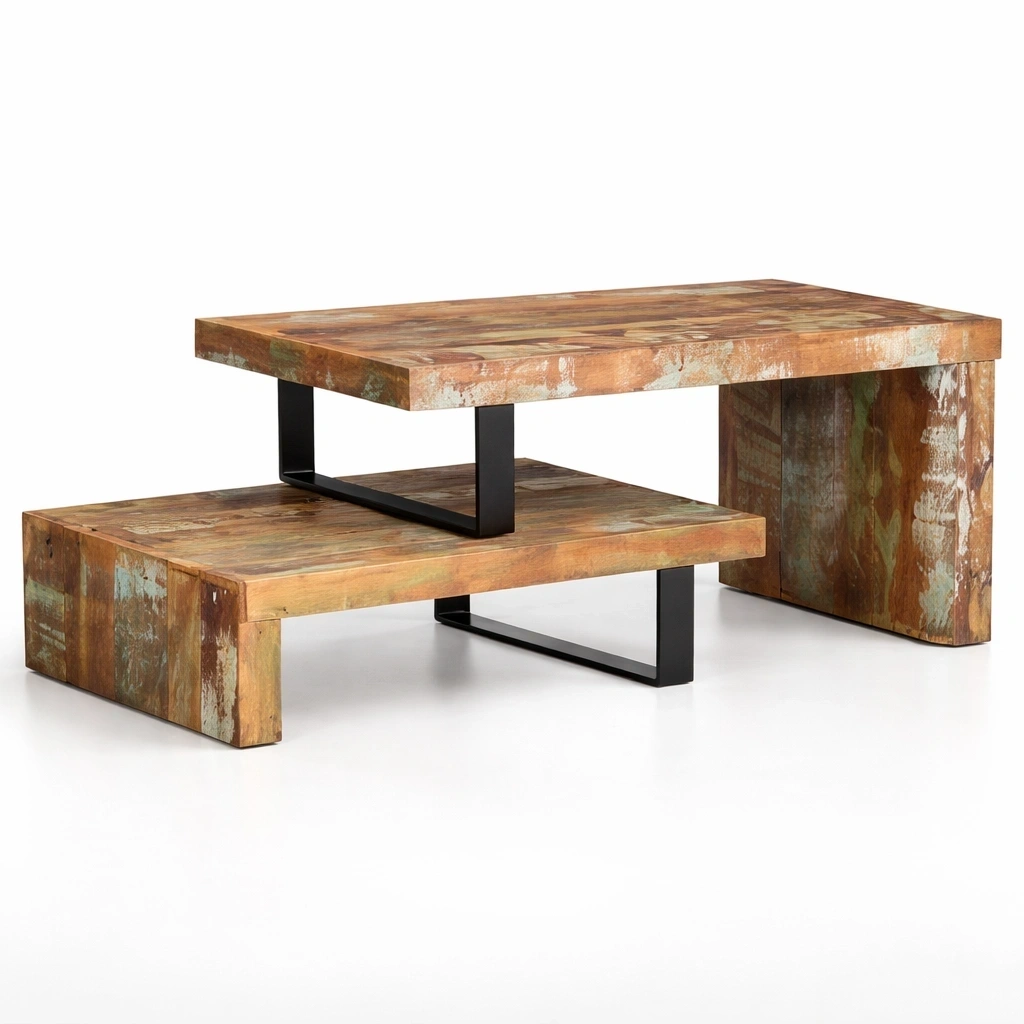 Couchtisch Set Holz massiv Industrial Stil