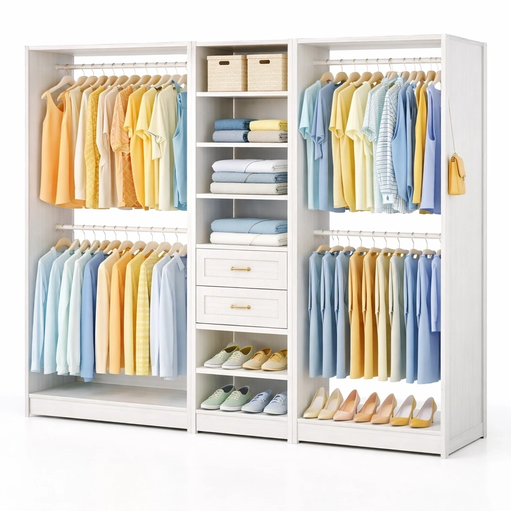 Kleiderschrank Weiss offen mit Regalen