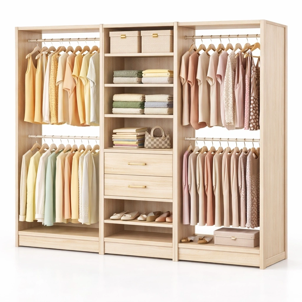 Kleiderschrank Holzoptik gross mit Schubladen