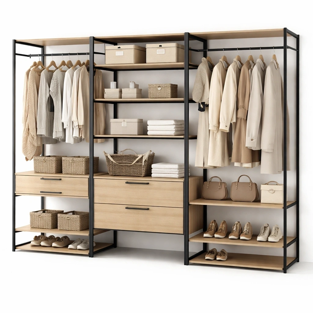 Offenes Schranksystem Metall Holz modern