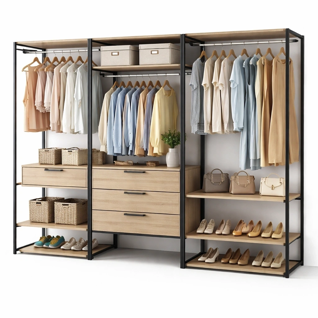 Schranksystem gross Holz Metall offen