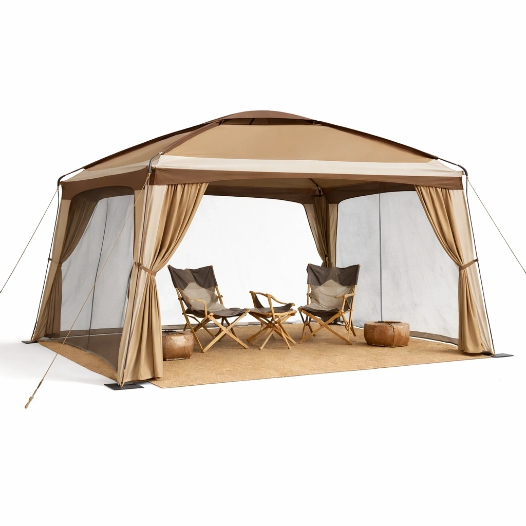 Gartenpavillon Beige gross mit Seitenwaenden