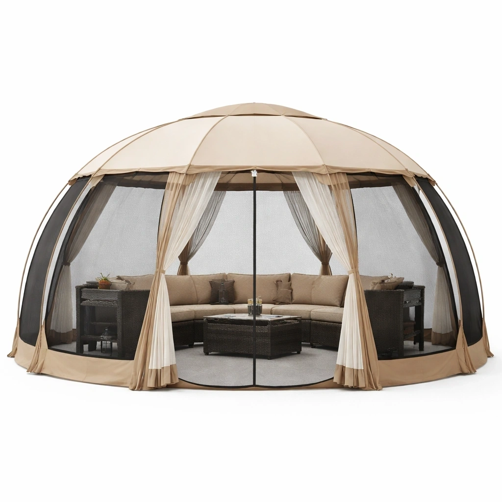 Pavillon Kuppel Beige mit Netzwaenden