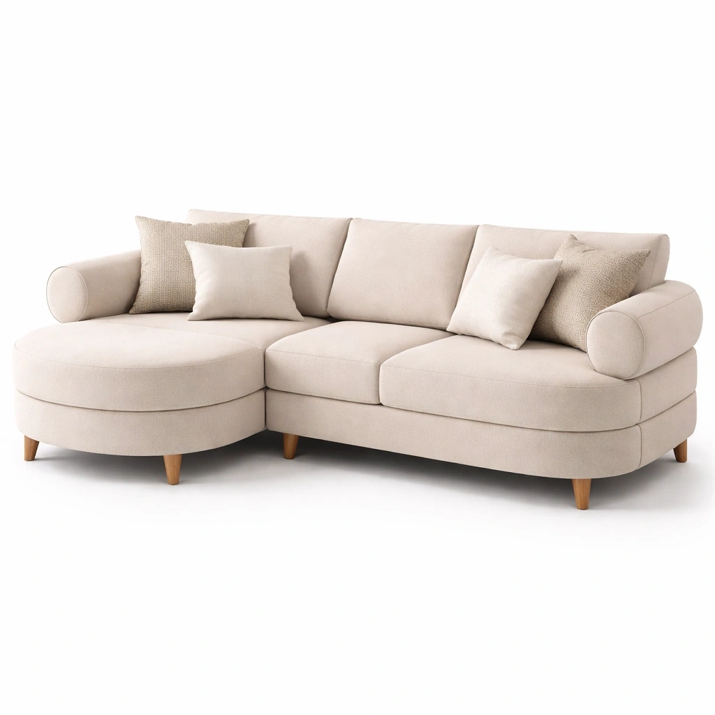 Ecksofa Beige klassisch mit Holzbeinen
