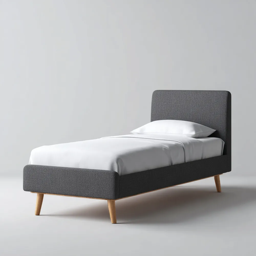 Cama Individual Tapizada Tela Gris 200x90x90 cm - Diseño Moderno