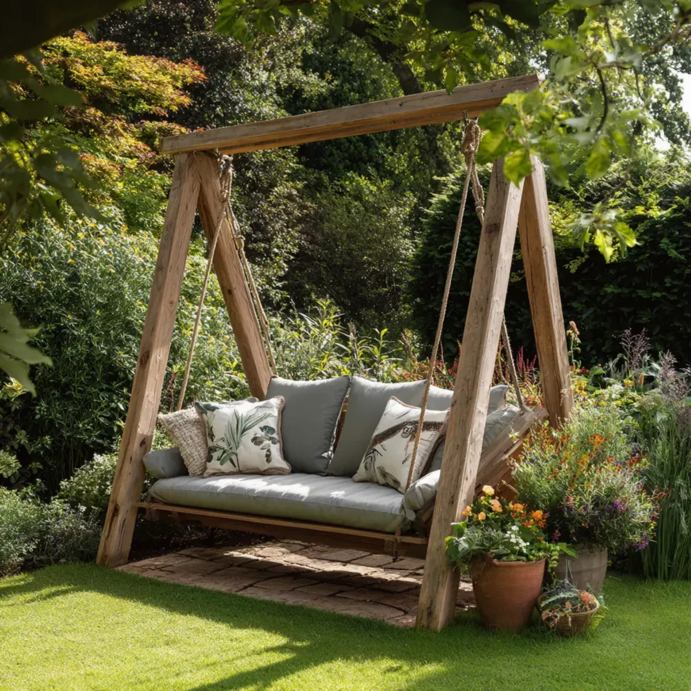 Columpio de Jardín de Madera Maciza 200x150x180 cm - Gris - Asiento Exterior