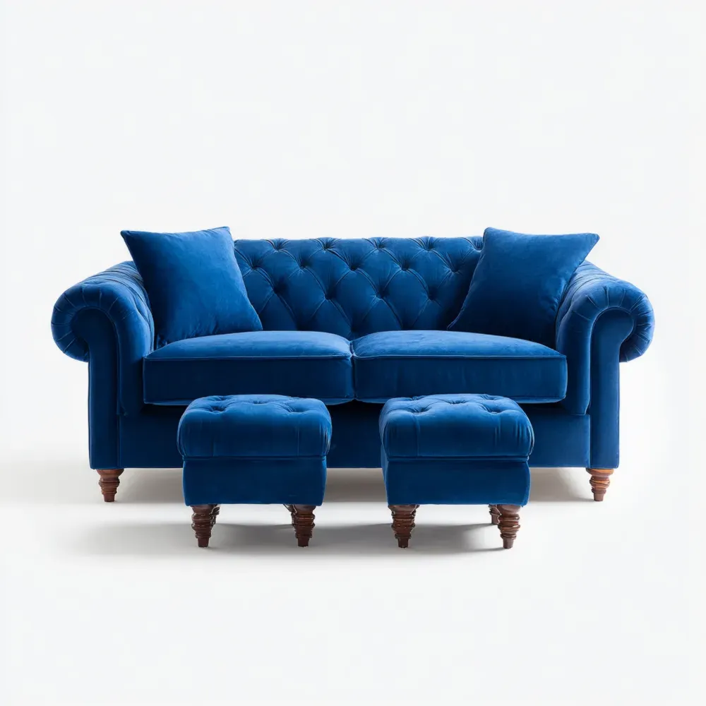 Sofá de terciopelo 150x90x85 cm – Azul – Diseño clásico
