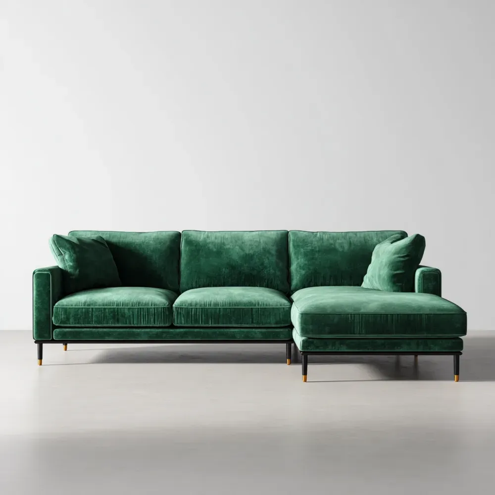 Sofá seccional terciopelo 280x100x85 cm – Verde Esmeralda – Diseño moderno