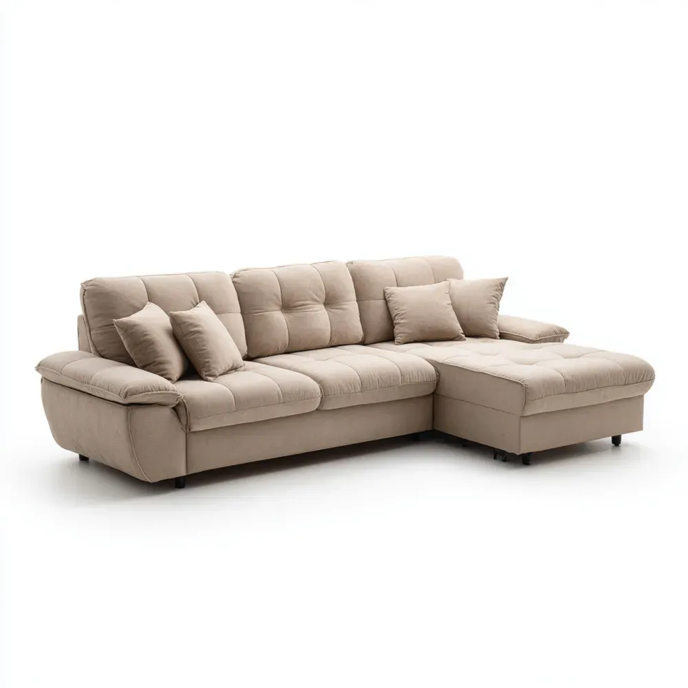 Sofá seccional tapizado en tela 250x150x85 cm - Beige - Estilo contemporáneo