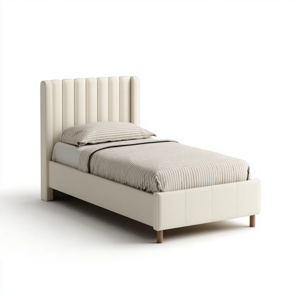 Cama Individual Tapizada en Tela 200x90x100 cm - Beige - Diseño Moderno