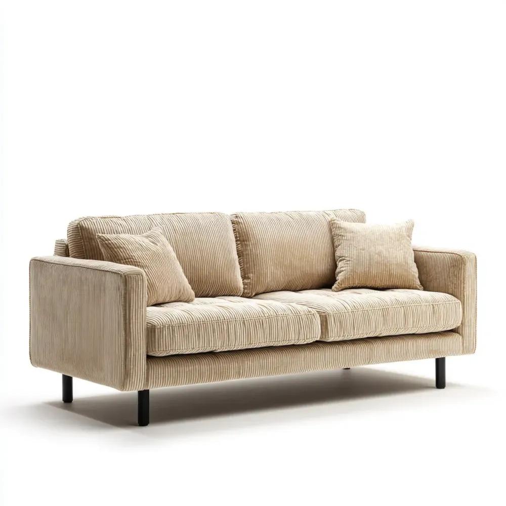 Sofá de Tres Plazas 180x85x75 cm - Terciopelo Corduroy - Beige