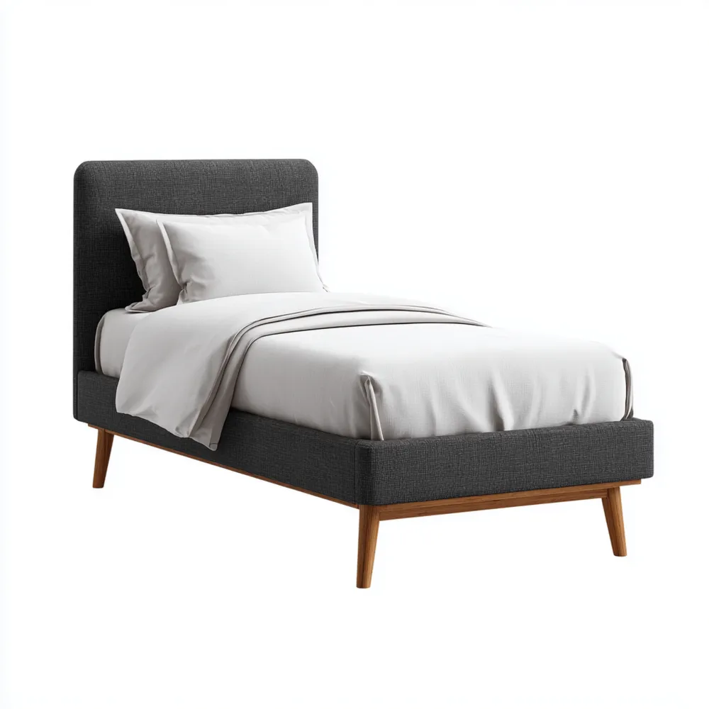 Cama Individual Tapizada 90x200x100 cm Tela - Gris Oscuro - Estilo Moderno