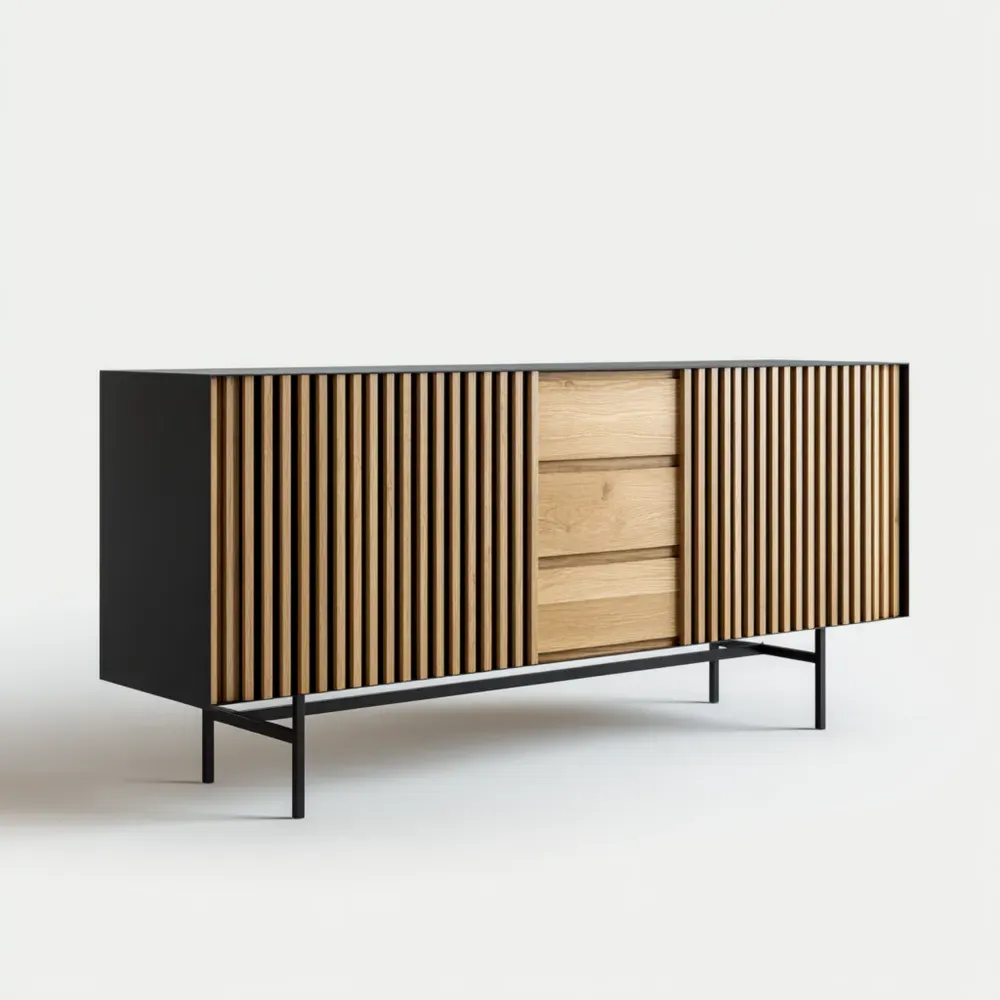 Aparador de madera y metal 180x40x75 cm - Negro/Madera