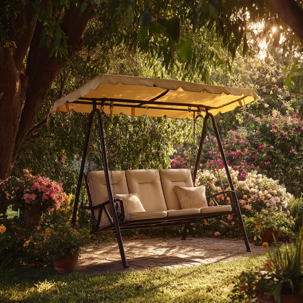 Columpio de Jardín - Metal y Tela 200x120x170 cm - Beige - Diseño Clásico