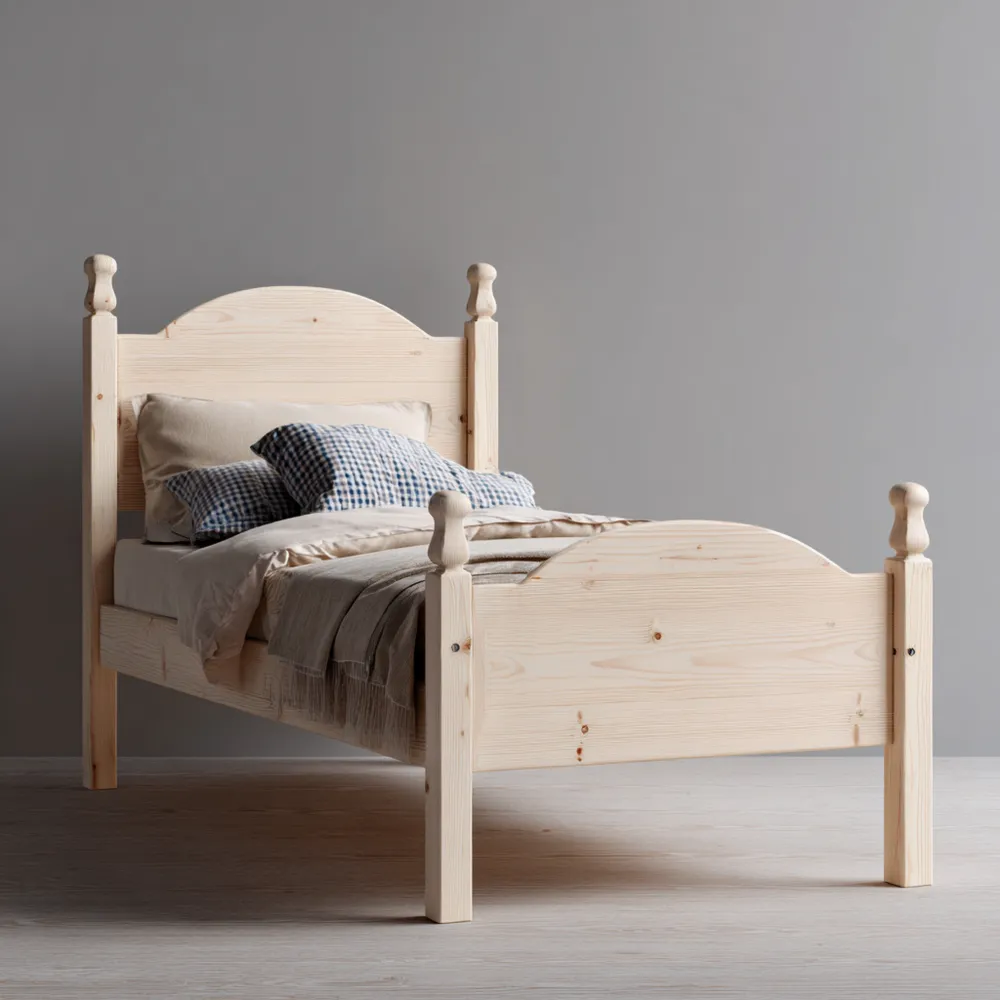 Cama Individual Madera Maciza 200x90x100 cm – Natural – Estilo Clásico