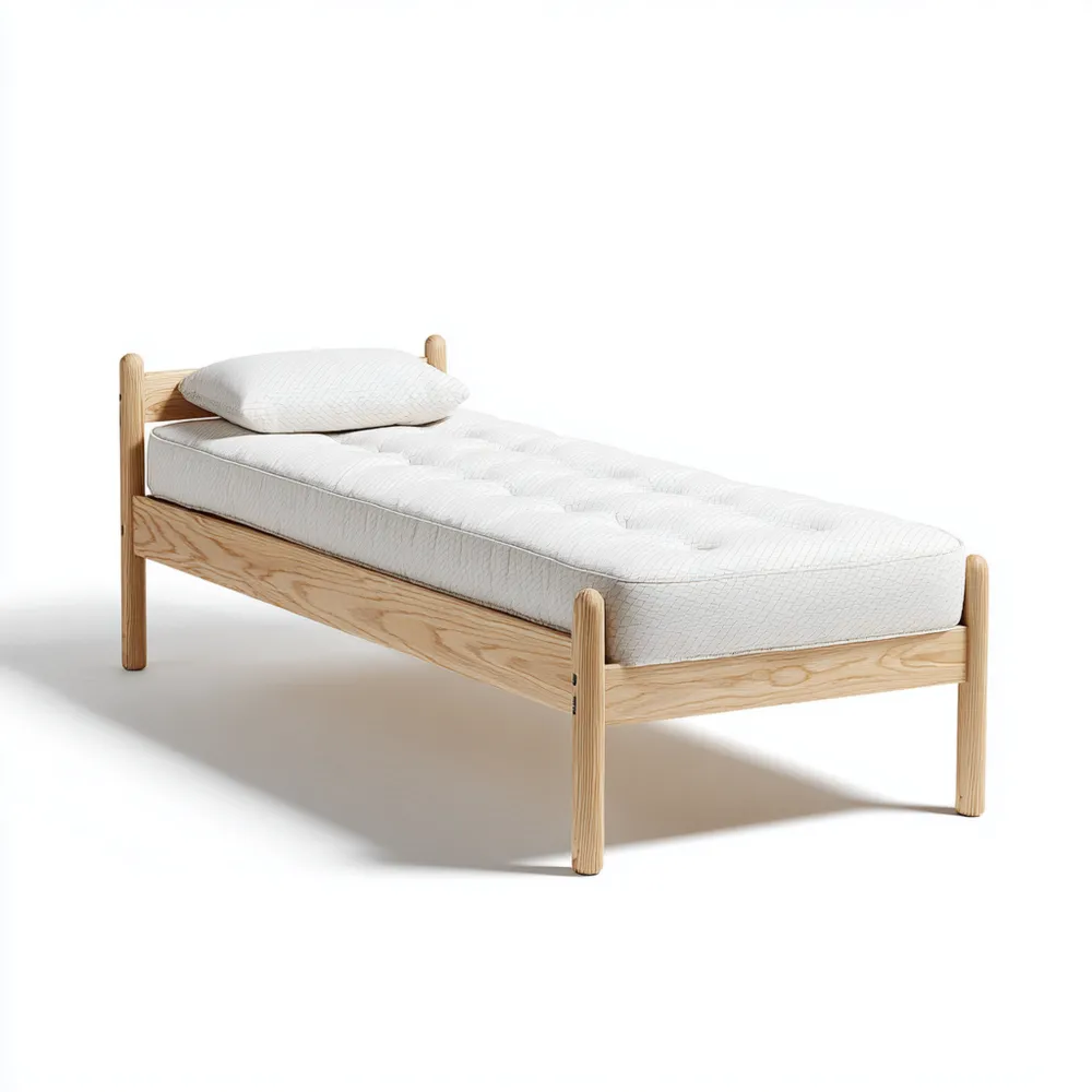 Cama Individual de Madera Maciza 190x90x50 cm - Blanco Natural - Diseño Minimalista
