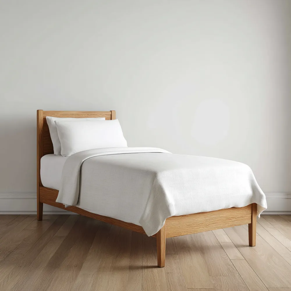 Cama individual de madera de roble 200x90x35 cm - Natural - Diseño Minimalista