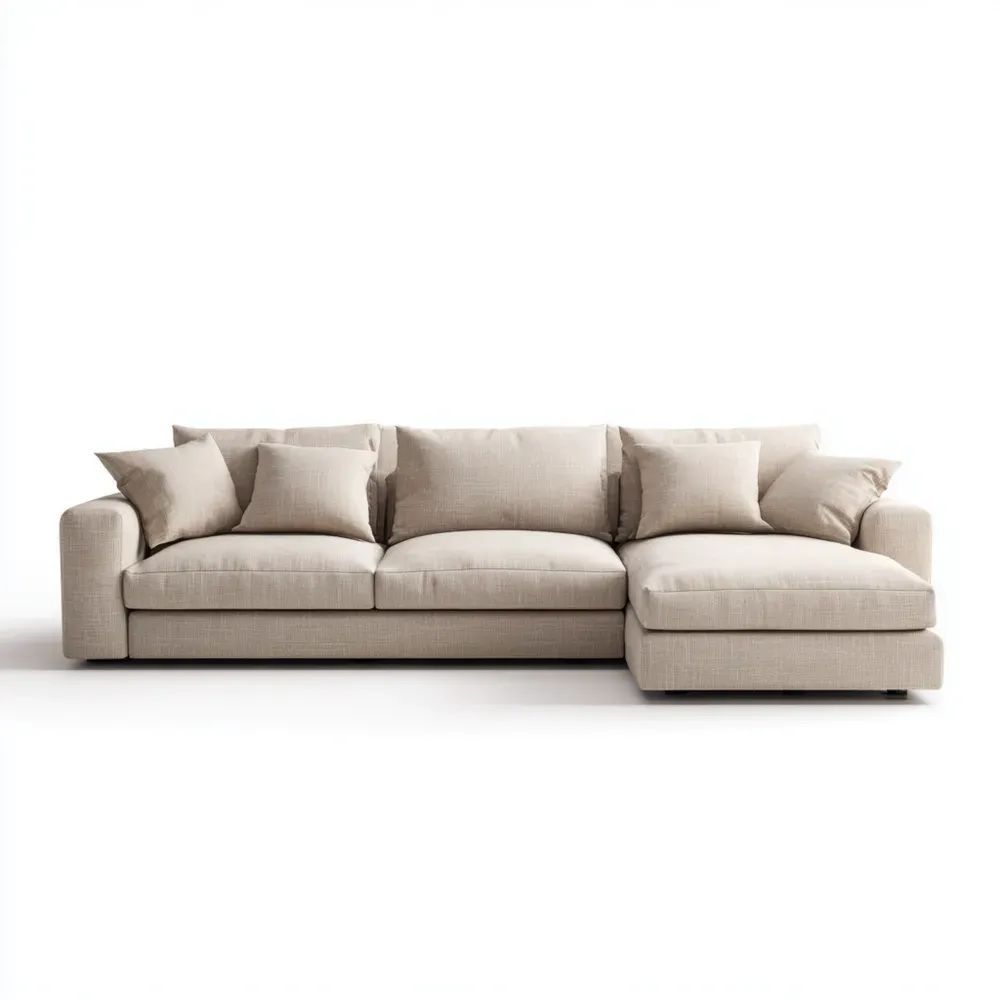 Sofá Seccional Tela 280x90x100 cm - Beige - Diseño Contemporáneo