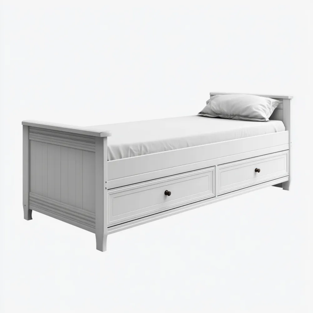 Cama Individual de Madera 200x90x60 cm - Blanco - Diseño Clásico